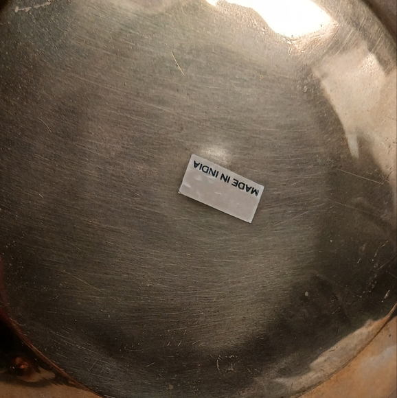 Brass Pedestal Bowl with Enamel Painted Bird on a Branch Design, set of 2. - Picture 5 of 6